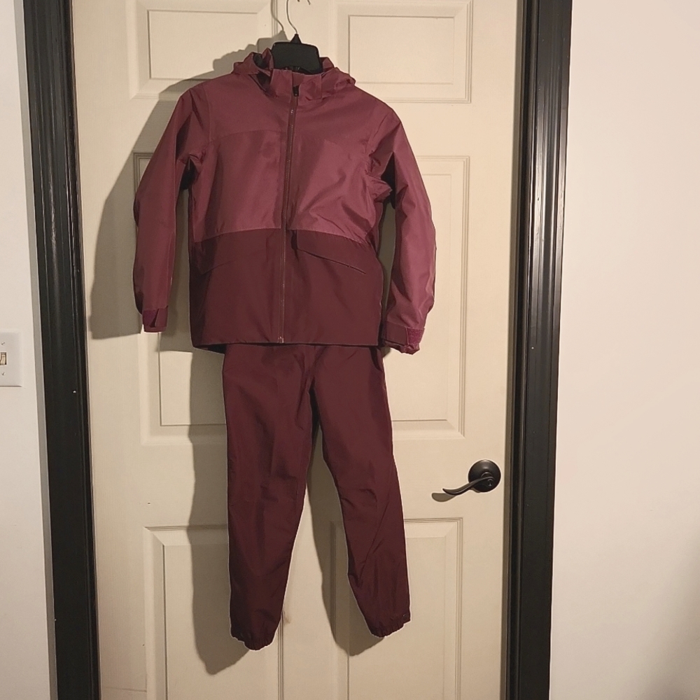 Plum colored Everest youth rain gear set
